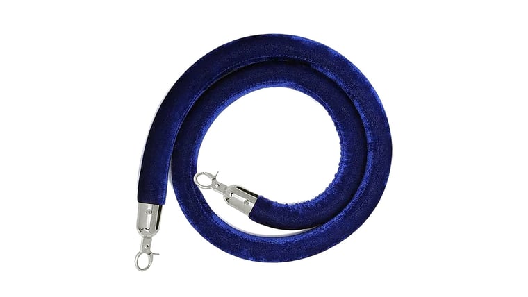 6′ Navy Blue Polyester Velour Stanchion Rope w/Chrome Snap Hook End | Rental 6′ Navy Blue Polyester Velour Stanchion Rope w/Chrome Snap Hook End | Rental