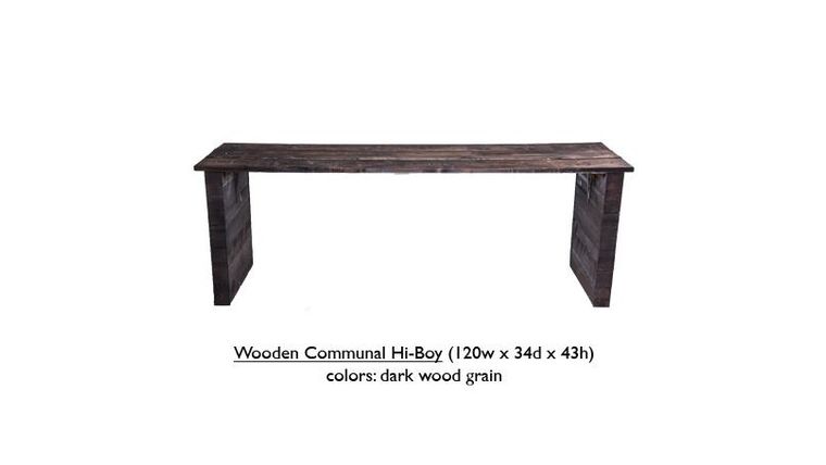 10′ Wooden Communal Hi-Boy Bench | Rental