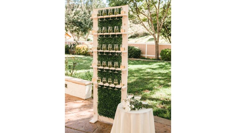 3′ x 7′ Wood & Greenery Wine/Champagne Wall | Rental