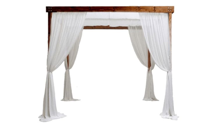 Cabana - 10 x 10'w x 8'h Rustic Wood Cabana With White Draping | Rental