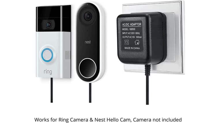 Power Adapter for Nest Hello Video Doorbell 18v Output Power Supply Cable Charger Kit w/ 2 Cord | AC Adopter Plug for Outdoor Wall Outlet Plug-in by Sully | Rental