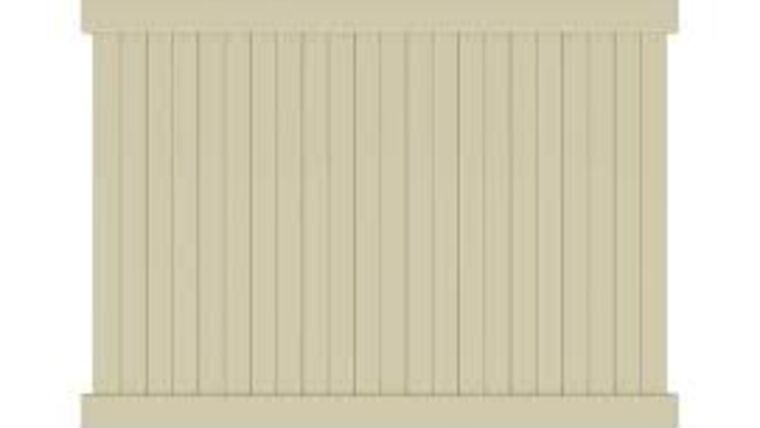 8′ x 6′ Sand Barrette Elite Stratford Flat-Top Privacy Vinyl Fence Panel | Rental 8′ x 6′ Sand Barrette Elite Stratford Flat-Top Privacy Vinyl Fence Panel | Rental