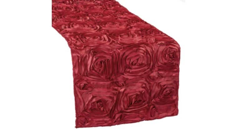 Rosette Satin Table Runner – Apple Red | Rental Rosette Satin Table Runner – Apple Red | Rental
