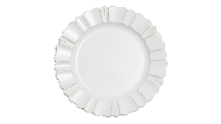 Waved Scalloped Acrylic Charger Plate – White & Gold | Rental