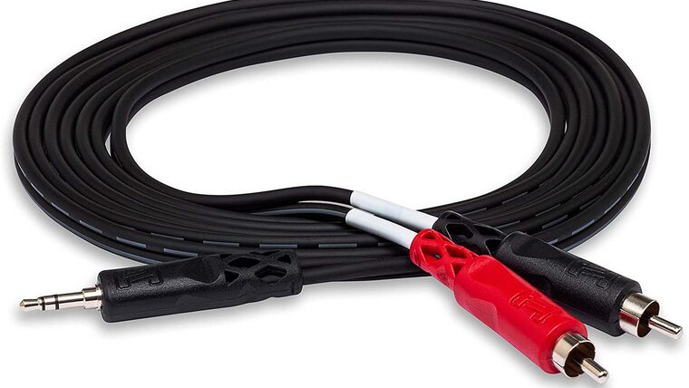 6′ Hosa CMR-206 3.5 mm TRS to Dual RCA Stereo Breakout Cable, 6 Feet,Black | Rental