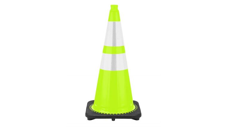28" Traffic Cone Black Base, 7 lbs w/ 6" & 4" 3M Reflective Collar - Lime Green | Rental