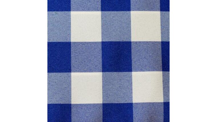 Polyester | Royal Blue & White Check | 132″ Round Tablecloth | Rental