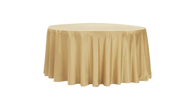 Lamour Satin 120″ Round Tablecloth – Gold Antique | Rental
