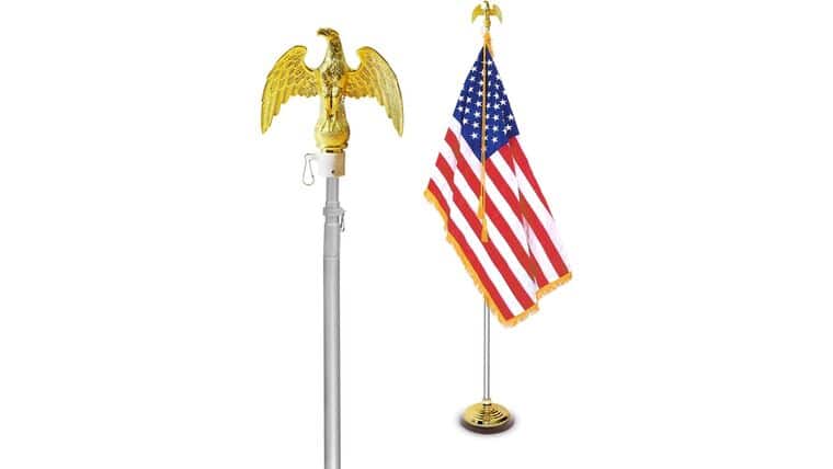Part - Anley 7.5ft Indoor Telescoping Flag Pole - Aluminum Telescopic Flagpole with Tangle Free Carabiners & Golden Eagle Top Finial - Lightweight Commercial Pole (1 Inch Dia. Flag Pole Only) | Rental
