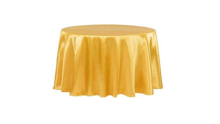 Satin 120″ Round Tablecloth – Bright Gold | Rental