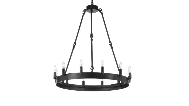 26"H x 27"H Wrought Iron Vintage Barn Metal Camino One Tier Chandelier | Rental