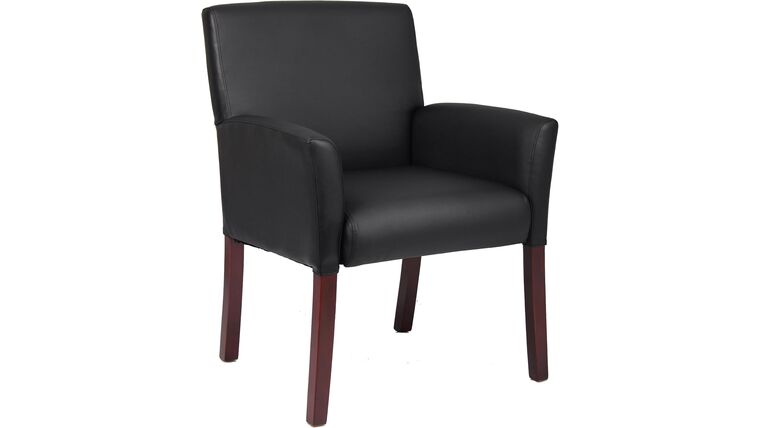 Arm Faux Leather Guest Chair, Black/Mahogany | Rental