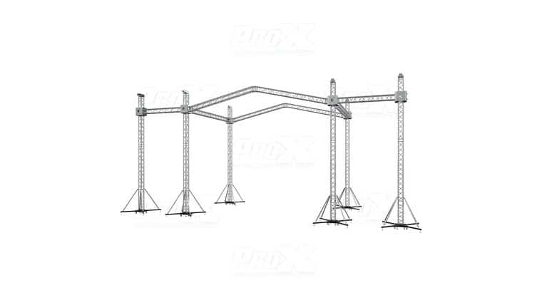 12D PR2 Stage Roofing System with 7 Ft Speaker Wings and 6 Chain Hoists | 30 Ft W x 20 Ft L x 23 Ft H | Rental