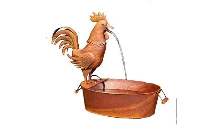 Folk Art Metal Rooster Fountain -Rustic Indoor and Outdoor Complete Tabletop Fountain w/Pump & Tubing 27 in. x 15 in. x 25 in. | Rental