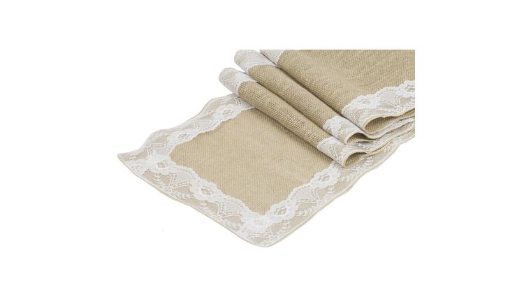 Burlap Lace Table Runner 13"x108" - Natural & White | Rental