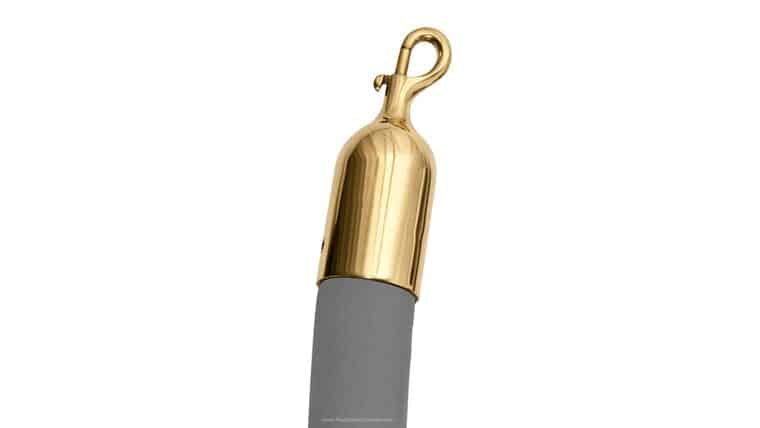 8’L x 1.5″D Grey Polyester Velour Stanchion Rope w/Polished Brass Snap Hook End | Rental