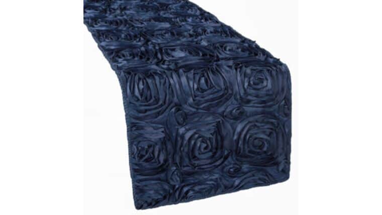 Rosette Satin Table Runner – Navy Blue | Rental