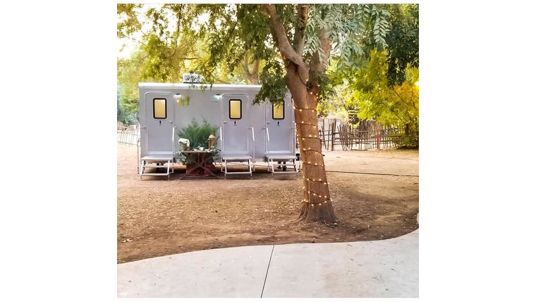Executive – 3 Stall Silver Restroom Trailer w/AC | Rental