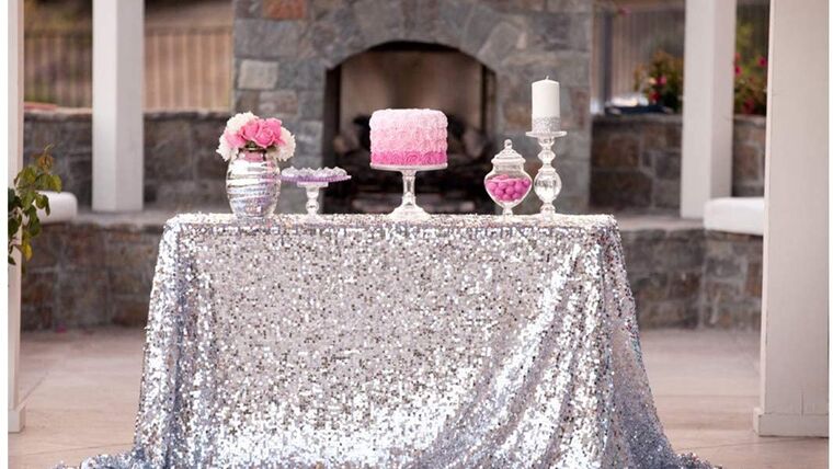 50” x 72” Banquet Silver Sequin Tablecloth | Rental 50” x 72” Banquet Silver Sequin Tablecloth | Rental