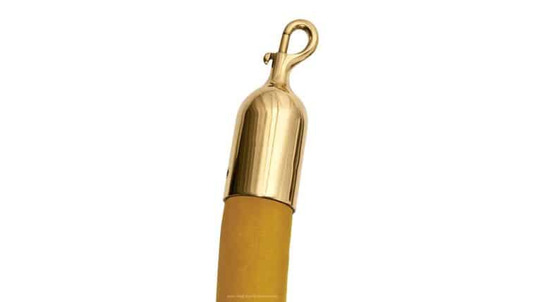 8’L x 1.5″D Gold Polyester Velour Stanchion Rope w/Polished Brass Snap Hook End | Rental