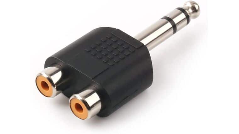 Adapter – 1/4 Inch 6.35mm Male to 2 RCA Female Audio Heads, 1/4 Inch 6.35mm M One-Two RCA F Stereo Interconnect Audio Adapter, (6.35mm M-2xRCA F-TRS) | Rental