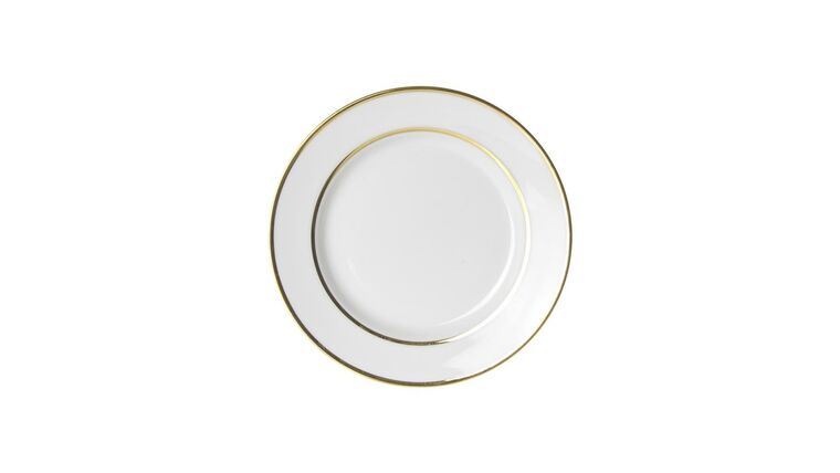White/Gold Double Line Salad / Dessert Plate – 7.75″ | Rental White/Gold Double Line Salad / Dessert Plate – 7.75″ | Rental