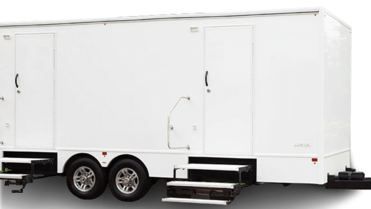 Executive – 8 Stall White Restroom Trailer w/AC & Heat | Rental