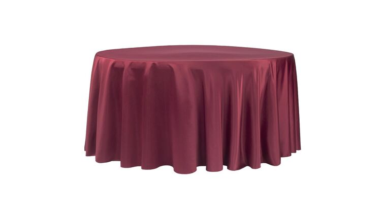 Lamour Satin 120″ Round Tablecloth – Burgundy | Rental Lamour Satin 120″ Round Tablecloth – Burgundy | Rental