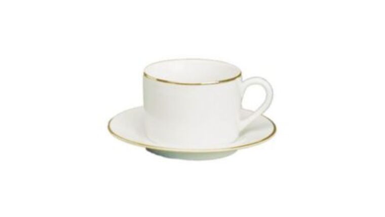 White/Gold Single Line Cup – 6oz. | Rental