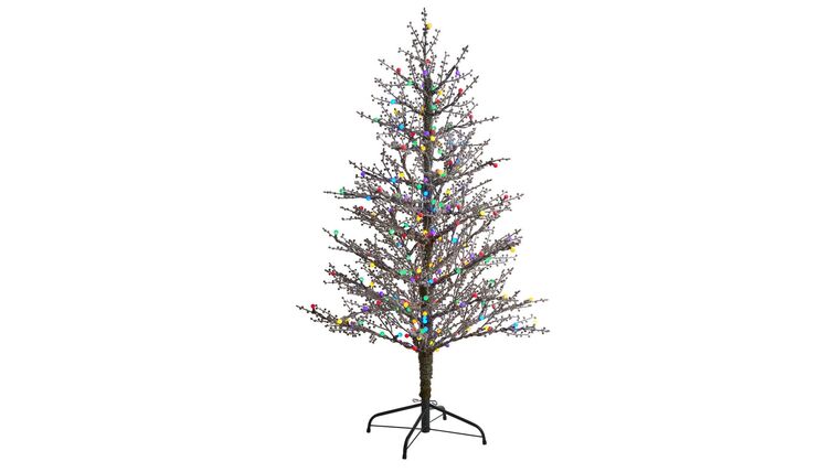 5′ Frosted Berry Twig Artificial Christmas Tree with 200 Multicolored Gum Ball LED Lights and 386 Bendable Branches | Rental