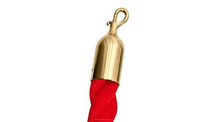8′ Twisted Nylon Stanchion Rope w/Polished Brass Snap Hook End – Red | Rental