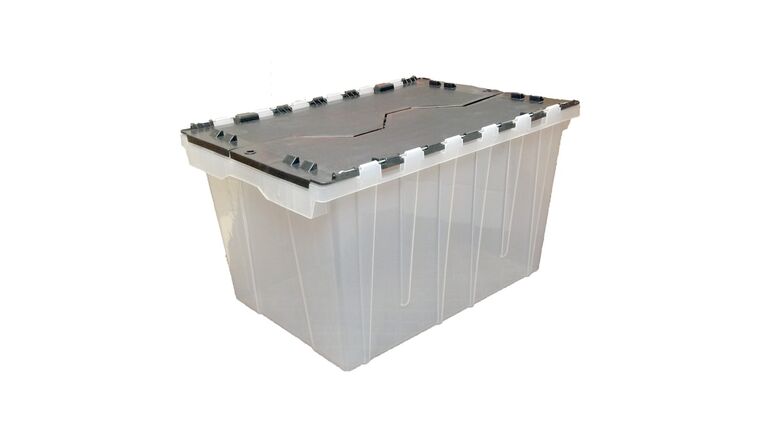 12 Gallon (48-Quart) Clear Base, Black Lid Tote with Hinged Lid | Rental 12 Gallon (48-Quart) Clear Base, Black Lid Tote with Hinged Lid | Rental