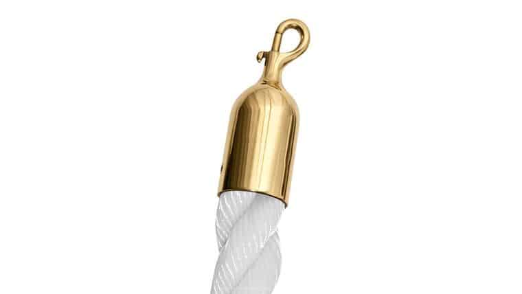 8′ White Twisted Nylon Stanchion Rope w/Polished Brass Snap Hook Ends | Rental