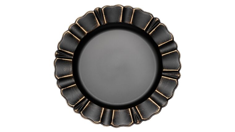 Waved Scalloped Acrylic Charger Plate – Black & Gold | Rental