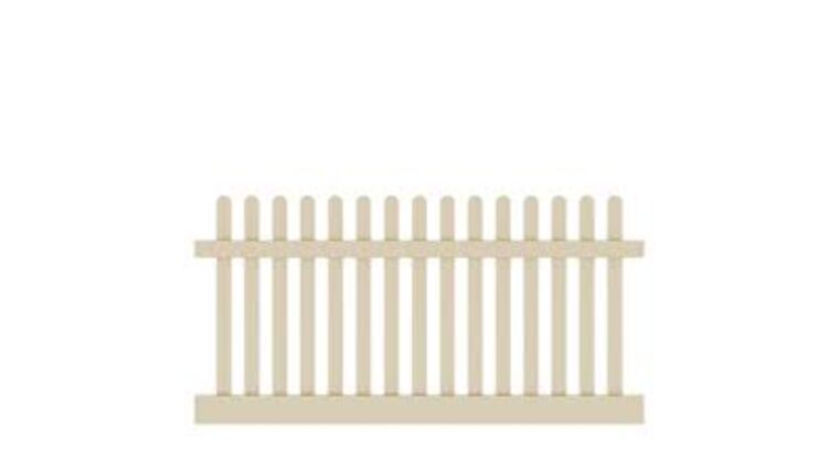 8′ x 4′ Sand Barrette Elite Lennox Dog-Ear Picket Vinyl Fence Panel | Rental 8′ x 4′ Sand Barrette Elite Lennox Dog-Ear Picket Vinyl Fence Panel | Rental