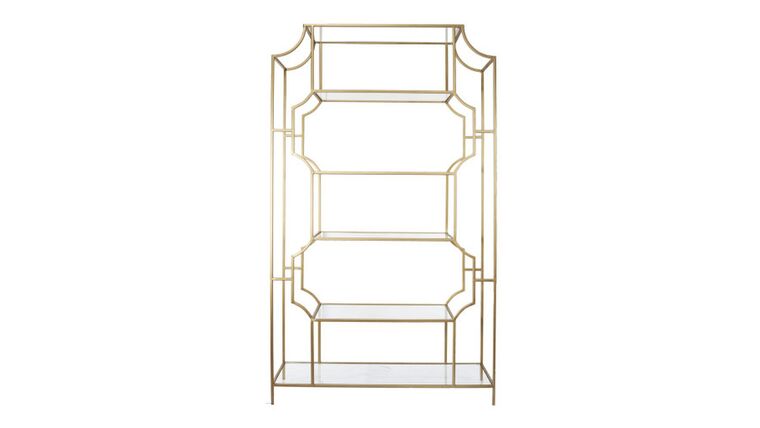 71.5″ Gold and Clear Modern Style Glamorous Finish Glass Etagere | Rental