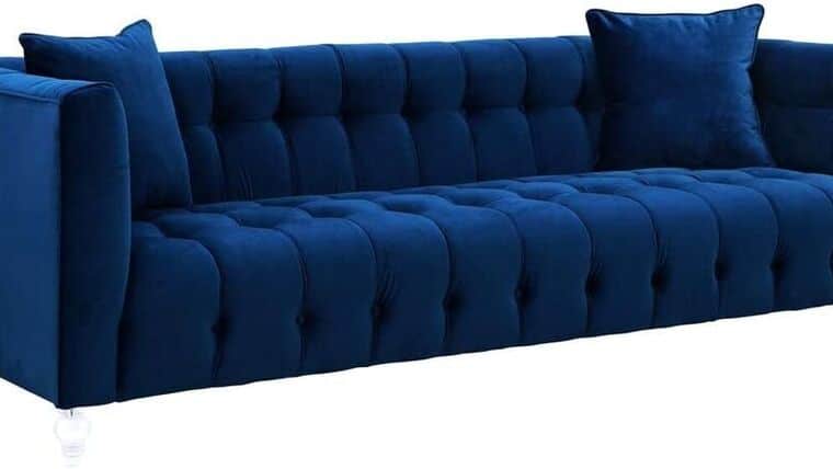 Bea Collection Modern Style Velvet Upholstered Living Room Sofa with Lucite Legs, Navy | Rental