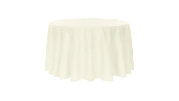 Round Polyester 132″ Tablecloth – Light Ivory/Off White | Rental
