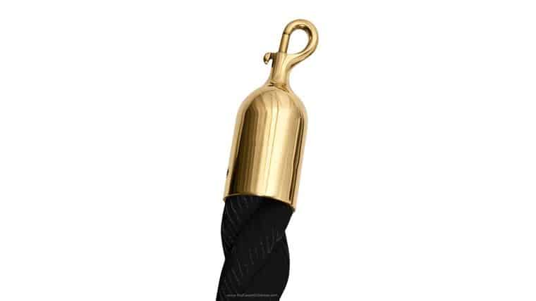 8′ Black Twisted Nylon Stanchion Rope w/Polished Brass Snap Hook Ends | Rental