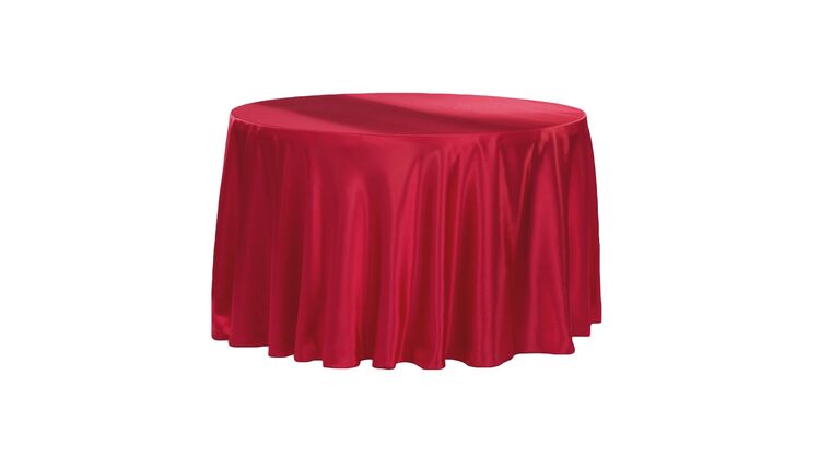 Satin 120″ Round Tablecloth – Apple Red | Rental Satin 120″ Round Tablecloth – Apple Red | Rental