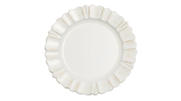Waved Scalloped Acrylic Charger Plate – Ivory/Gold | Rental