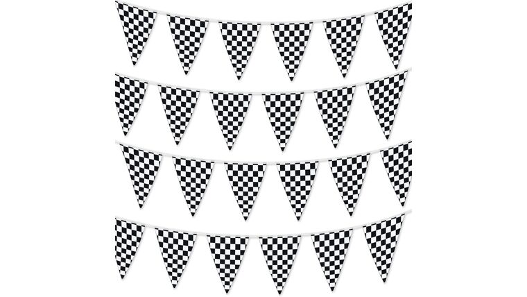 Checkered Flags Black and White 100’ FT Pennant Racing Banner | Rental