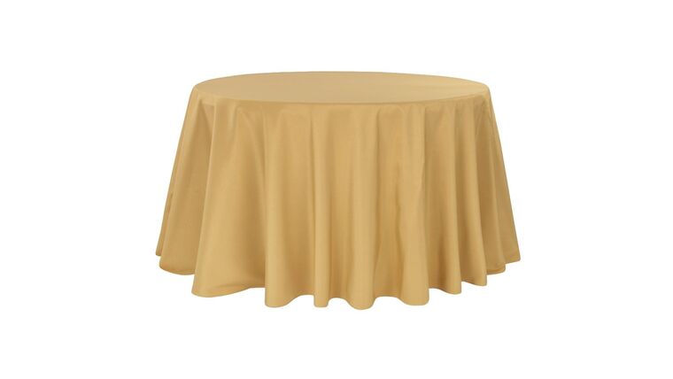 Round Polyester 132″ Tablecloth – Gold | Rental