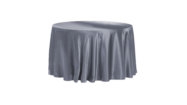 Satin 120″ Round Tablecloth – Pewter | Rental Satin 120″ Round Tablecloth – Pewter | Rental