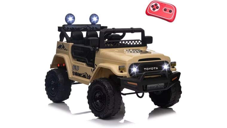 12V Toyota SUV Power Wheels Jeep with Parental Remote Control 4WD Ride on Toys for Kids 4-8 Electric Car to Drive, Spring Suspension, 3 Speeds, LED Lights, Bluetooth- Khaki | Rental 12V Toyota SUV Power Wheels Jeep with Parental Remote Control 4WD Ride on Toys for Kids 4-8 Electric Car to Drive, Spring Suspension, 3 Speeds, LED Lights, Bluetooth- Khaki | Rental