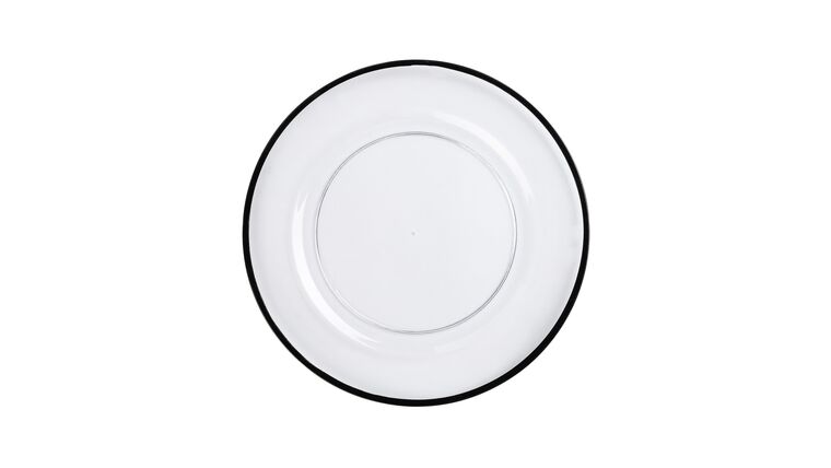 Alpine Acrylic Charger Plate – Clear w/Black Trim | Rental