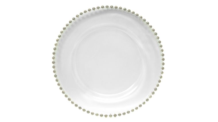 White/Silver Beaded Charger Plate | Rental