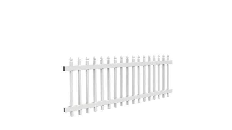 7.63′ x 2.83′ White Gothic Picket Vinyl Fence Panel | Rental 7.63′ x 2.83′ White Gothic Picket Vinyl Fence Panel | Rental