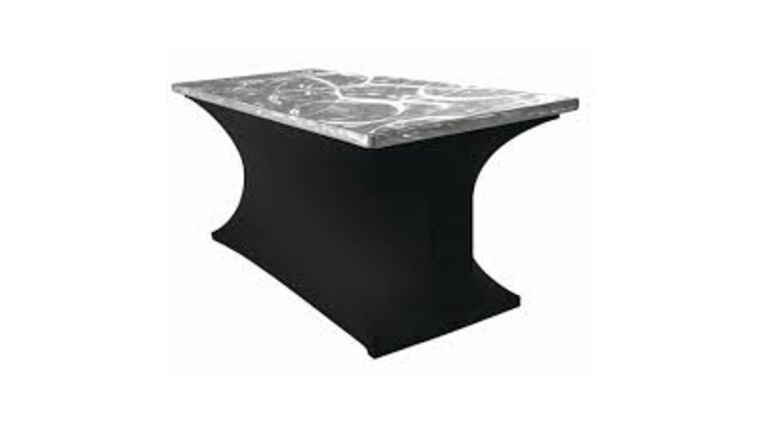 Banquet Table | Aluminum Swirl | Rectangle | 6′ x 40″ w/ Black Skirt | Rental Banquet Table | Aluminum Swirl | Rectangle | 6′ x 40″ w/ Black Skirt | Rental