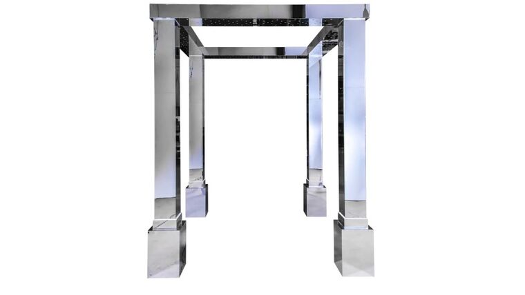 Mirrored Silver Modern Wedding Chuppah Gazebo – 10′ Tall x 8′ Square (4 Legs + 4 Bases + 4 Tops) | Rental Mirrored Silver Modern Wedding Chuppah Gazebo – 10′ Tall x 8′ Square (4 Legs + 4 Bases + 4 Tops) | Rental
